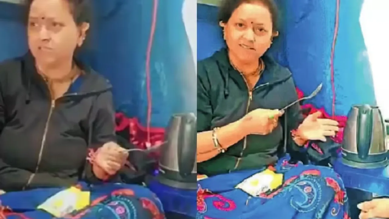 மும்பையில் ஓடும் ரயிலில் கெட்டில் மூலம் நூடுல்ஸ் சமைத்து சாப்பிட்ட பெண்!