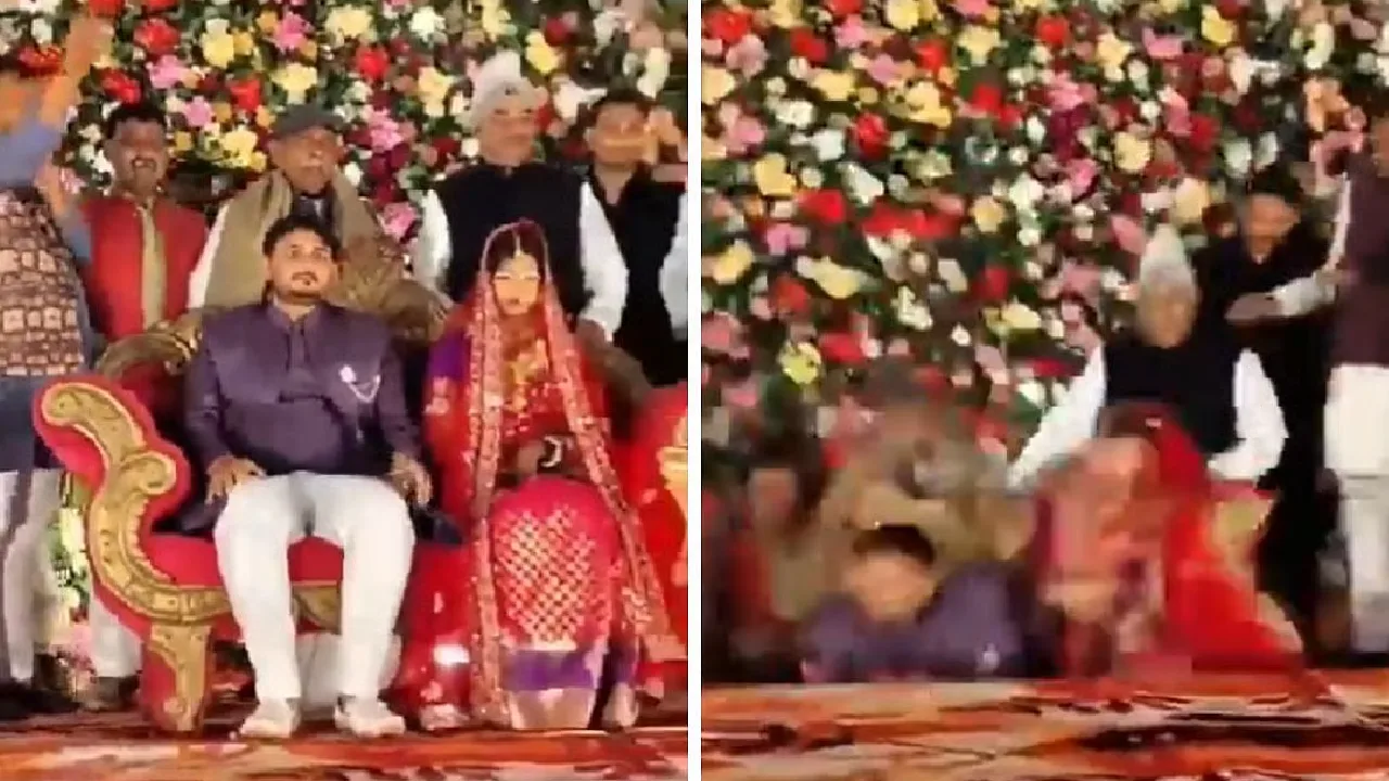 உத்தரபிரதேசம் : திருமண வரவேற்பில் மேடை சரிந்ததால் பரபரப்பு!