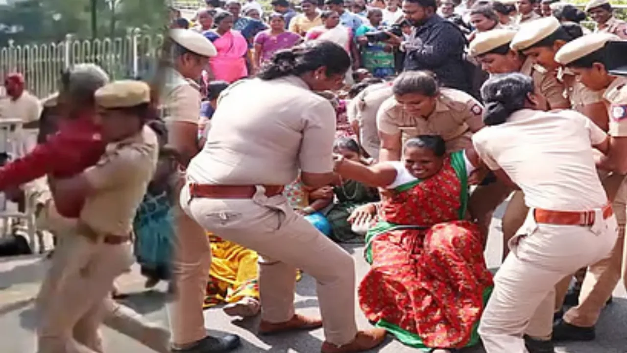 சென்னை : போராட்டத்தில் ஈடுபட்ட தூய்மை பணியாளர்களை குண்டுக்கட்டாக கைது செய்த போலீசார்!