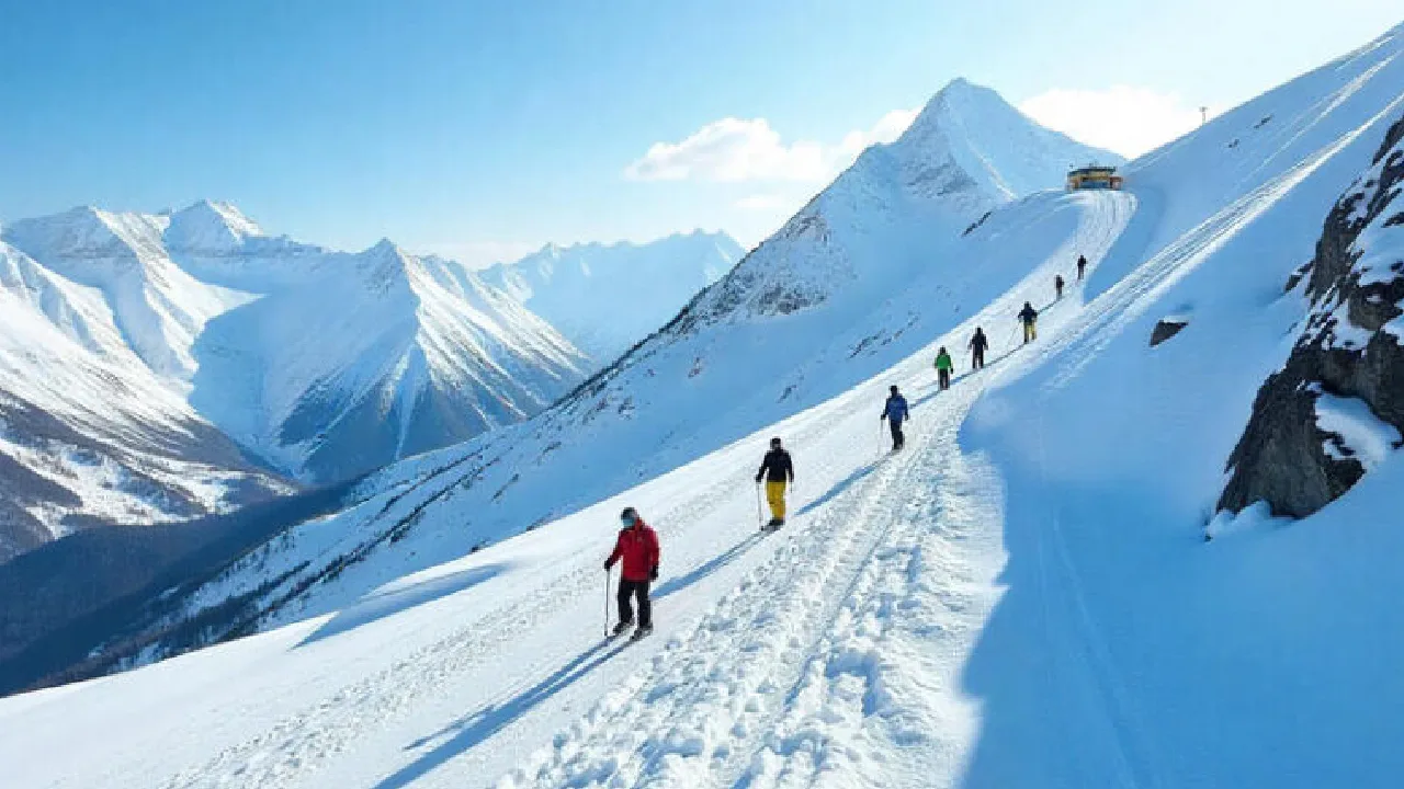 ஐரோப்பா : அழகிய மலைப்பகுதிகளில் பனிச்சறுக்கி விளையாடி மகிழும் சுற்றுலா பயணிகள்!