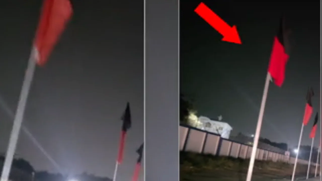 கோவை : சாலையின் நடுவே கொடி அமைத்த திமுக!