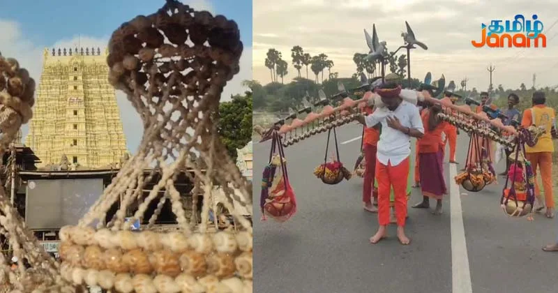 2000 கி.மீ. தூரம் நடந்து கங்கை நீர் சுமந்து வந்து ராமேஸ்வரத்தில் அபிஷேகம் செய்து நேர்த்திக்கடனை நிறைவு செய்த பக்தர்கள்