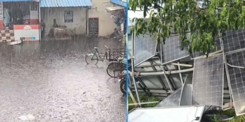 விருதுநகரில் பலத்த காற்றுடன் கொட்டிய மழை; மின்கம்பங்கள் சேதம்